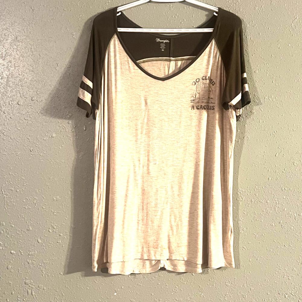 Wrangler Unisex Lightweight "Go Climb A Cactus" T shirt Green and Beige